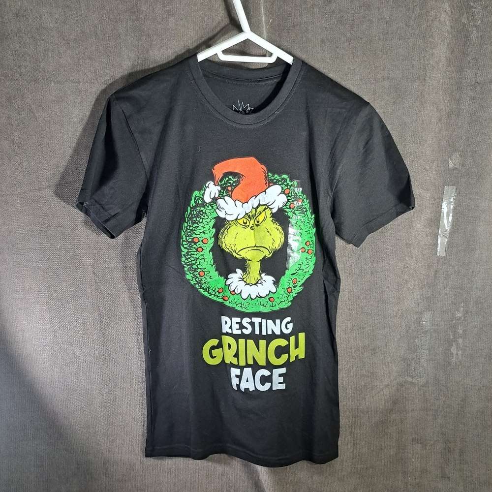 Dr. Seuss The Grinch "Resting Grinch Face" Black Humourous Graphic Tee NWOT S